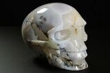 Realistic Polished Banded Agate Skull with Quartz Crystal Pocket #378651-2